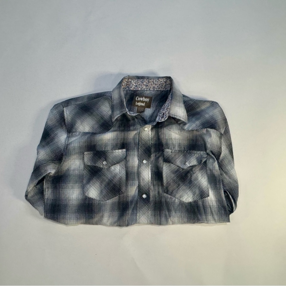 Cowboy Legend Western Snap Shirt XL Blue Plaid Long Sleeve Pearl Snaps - Picture 11 of 12